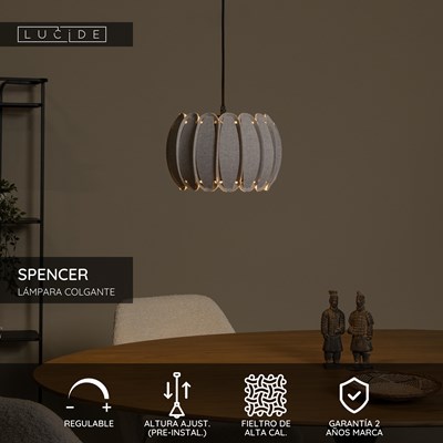 Lucide SPENCER - Lámpara colgante - Ø 30 cm - 1xE27 - Gris